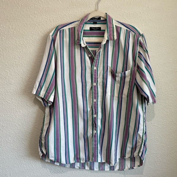 VTG Christian Dior Adult Large Cotton Retro Button Down Camp Casual 90s Boho - Picture 1 of 7